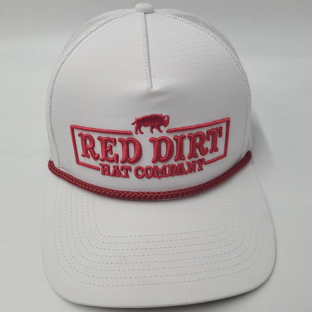 Red Dirt Hat Company Cap Snapback Trucker Mesh White Red Rope Co Texas Buffalo